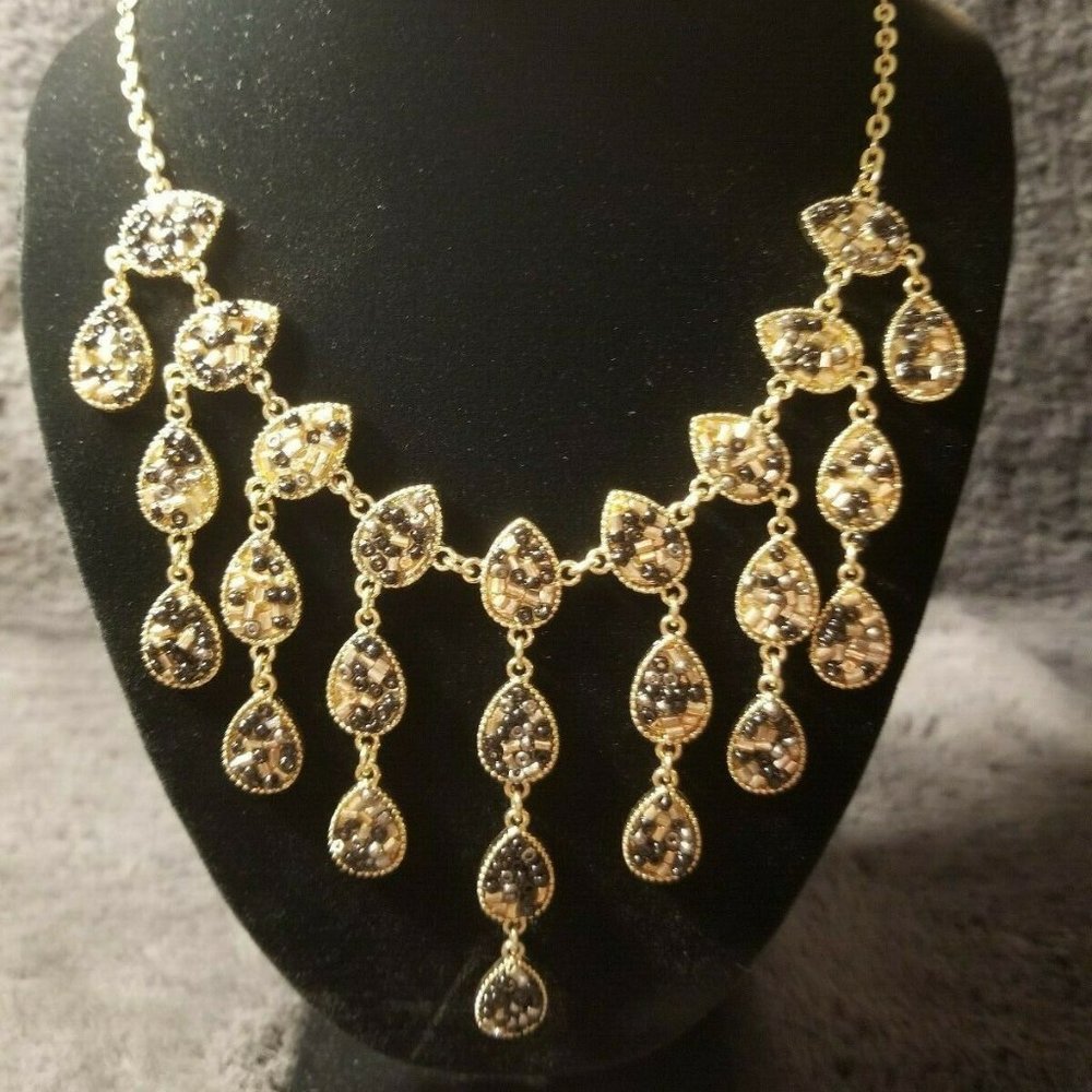 INC Jet Seed Bead Bib Necklace- New With Tags